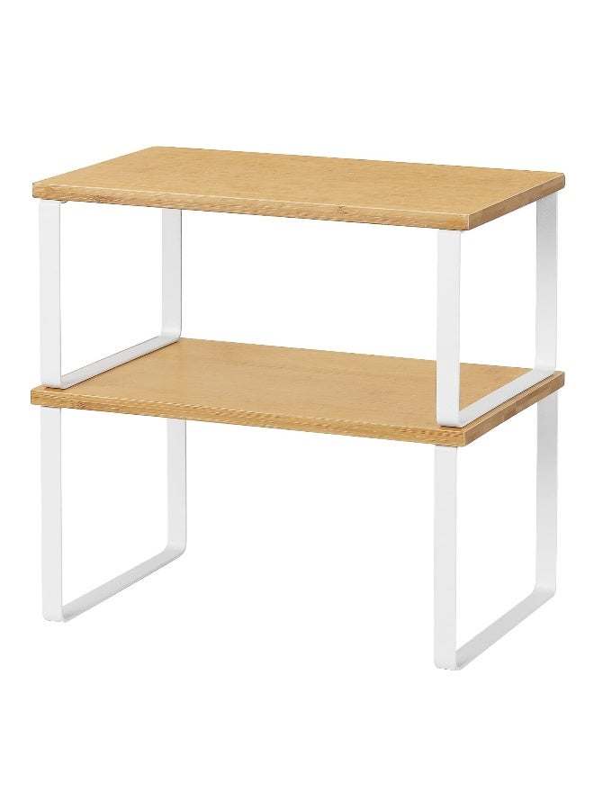 NEX Kitchen Cabinet and Counter Shelf Organizer, Stackable & Expandable, White and Natural - Image 1